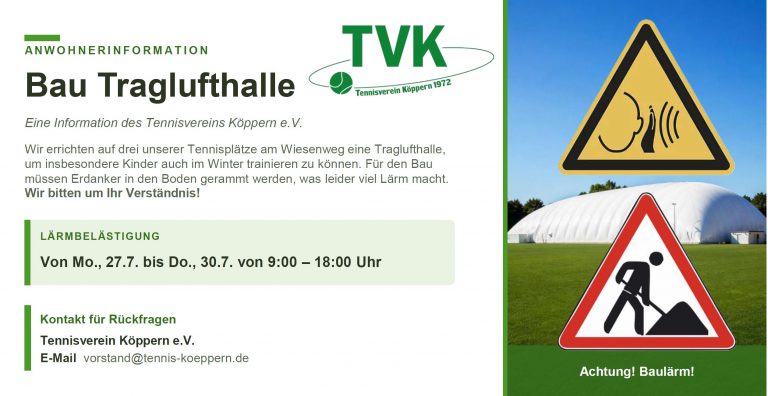 Mehr über den Artikel erfahren Update Baustelle Traglufthalle 19.07.
